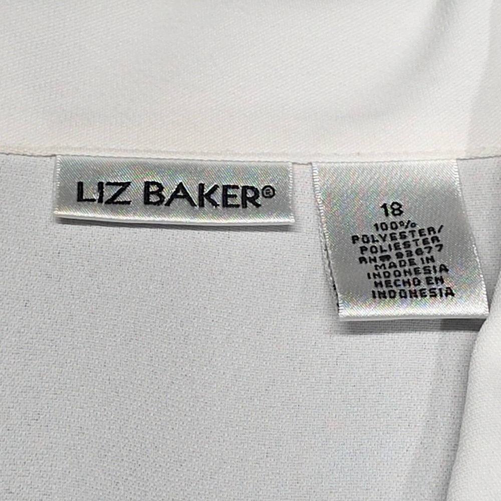 Vintage Liz Baker Button Down Blouse Womens 18 White Short Sleeve Camp Collar - Picture 4 of 7